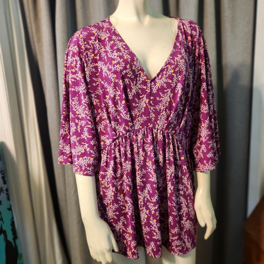 NWT Dear‎ Scarlett Purple/Plum Dreamer Floral V Neck Babydoll Top Oversized L